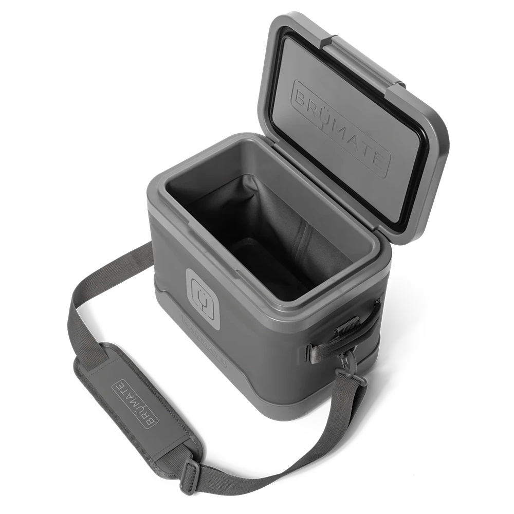 Open view of Brümate MagPack 12-can cooler showing insulated interior