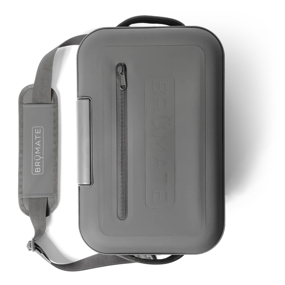 Top view of gray MagPack soft cooler with zipper compartment on lid