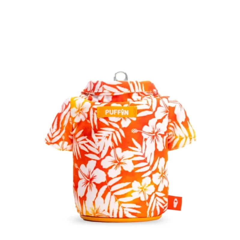 Aloha hawaiian shirt drink cooler, 12oz can, rear  view