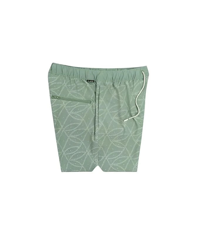 Jetty Bayside Pool short in sage green, flat lay right side view