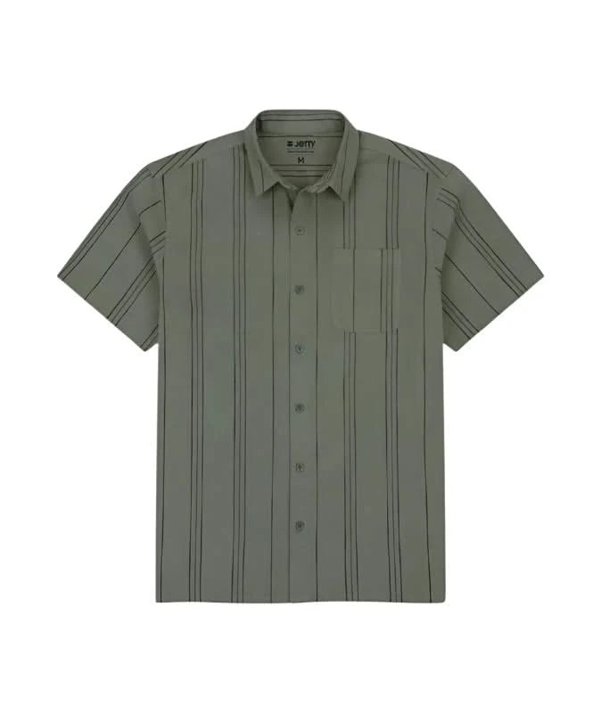 Jetty Breeze Striped Shirt in Agave Green, flat lay view
