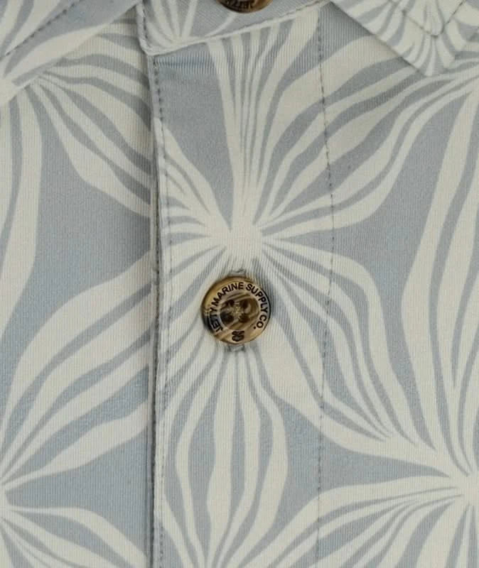 Bunker polo from Jetty in the silver colorway, flat lay close up fabric detail view