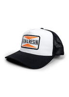 IRON & RESIN California Supply Co, mesh trucker cap, front angled view
