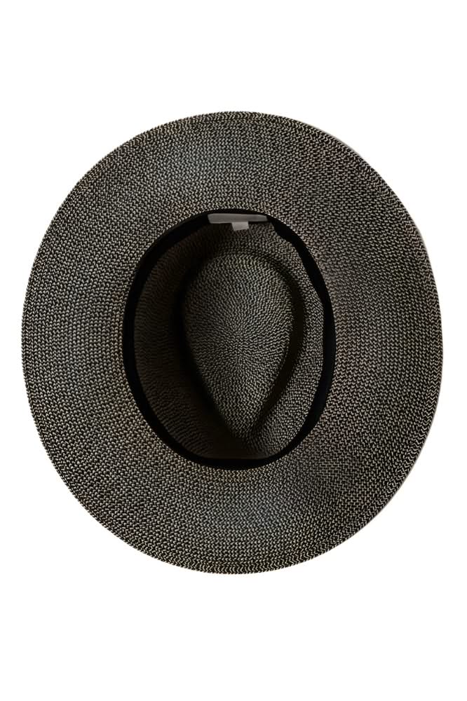 Interior view of packable straw hat showing teardrop crown and adjustable band