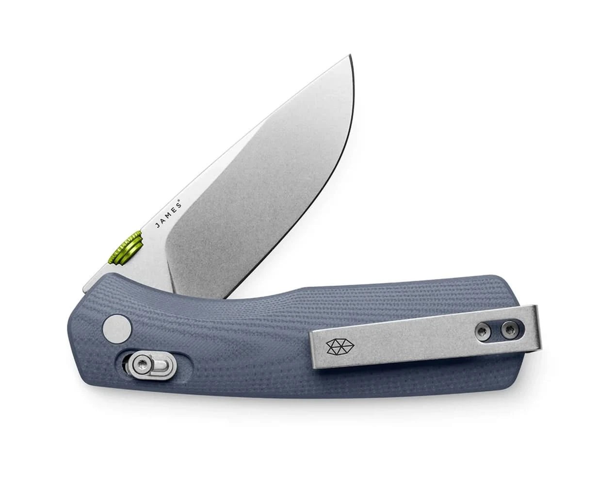 Tidal Blue Carter Knife with VG-10 blade and G10 handle, close-up showing thumb disc and slide lock – available at The Simple Man in Omaha.