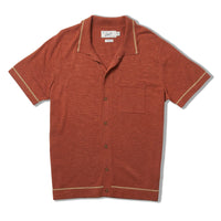 Grayers Cloud Cotton cardigan polo in copper colorway, flat lay view