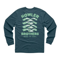 Flat lay back view of Howler Brothers Flocka Seagulls tee with graphic seagull print and "Heed the Call" lettering in soft water-based ink