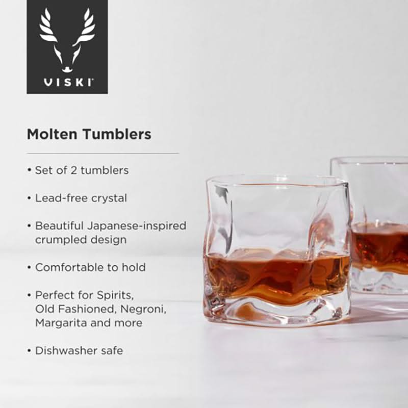 info graphic describing Viski cryrstal molten tumblers, set of two