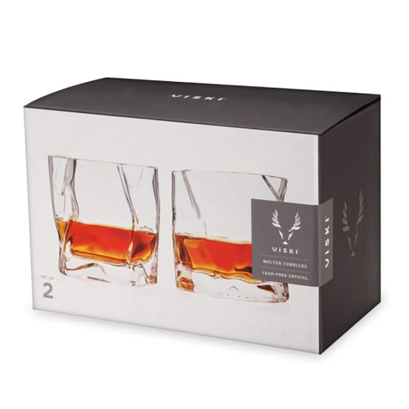 Viski cryrstal molten tumblers, set of two inside packaging box