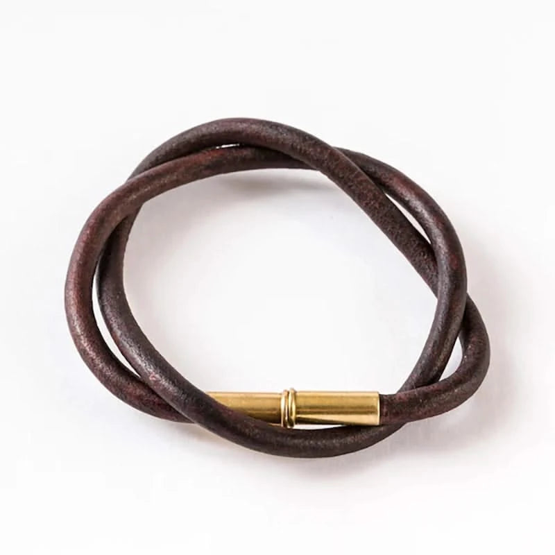Tres Cuervos Flint double wrap Bracelet with .22 shell magnetic closer in Brown leather