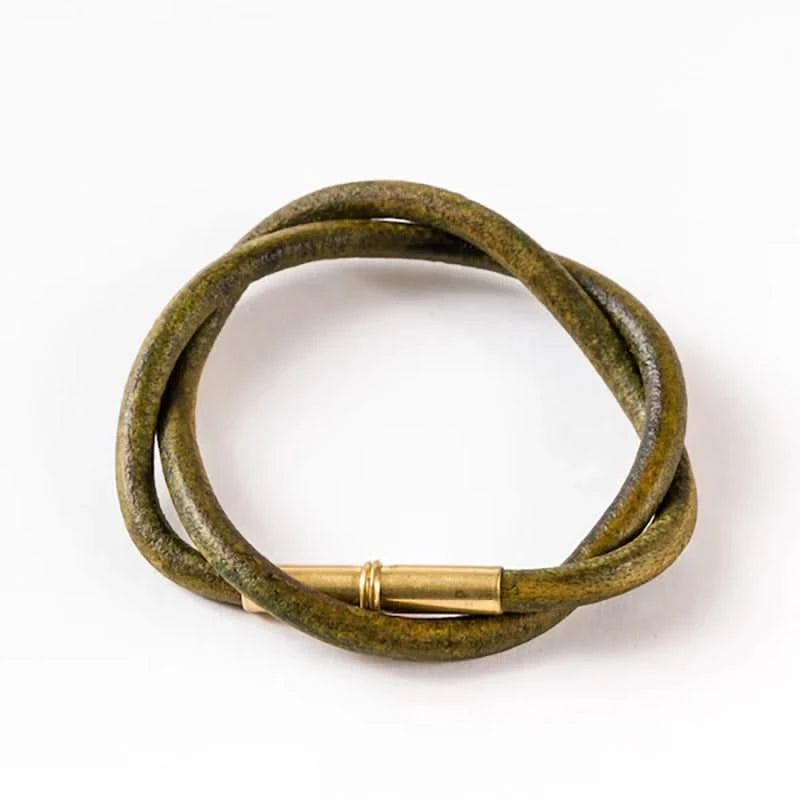 Tres Cuervos Flint double wrap Bracelet with .22 shell magnetic closer in green leather