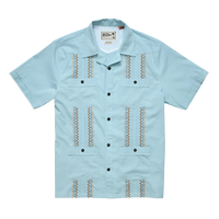 Howler Brothers Guayabera Shirt in Nile blue, flat lay view