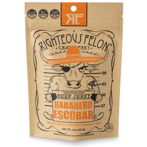 Righteous Felon Habanero Escobar Beef Jerky in 2oz Pouch, Front View