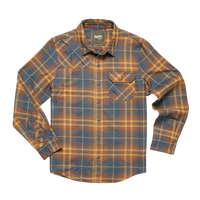 Full front flat lay of Harker’s Flannel in Kempton Plaid Stargazer showing full length, button placket, and rugged plaid design