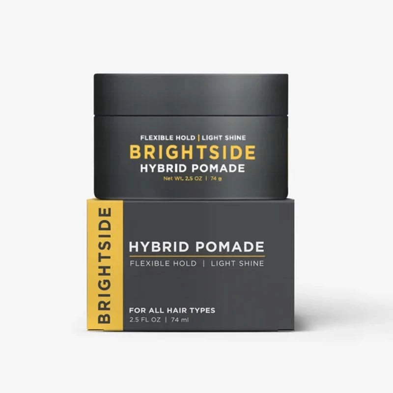 Brightside Hybrid Pomade, container and box