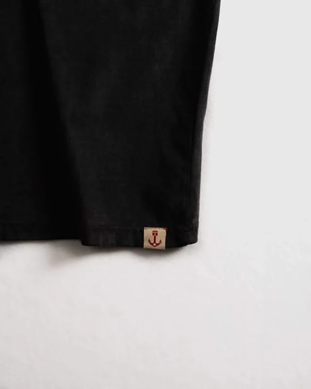 Iron & Resin Logo T-short in black, front flat lay bottom hem view