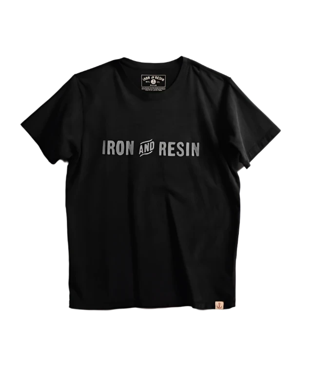 Iron & Resin Logo T-short in black, front flat lay view