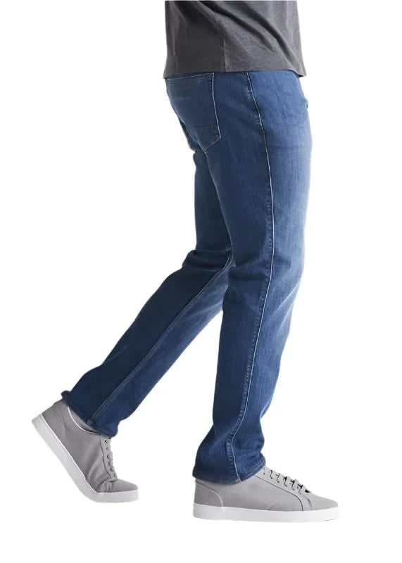 Model Wearing Duer Performance Denim Relaxed in Galactic Color, side View