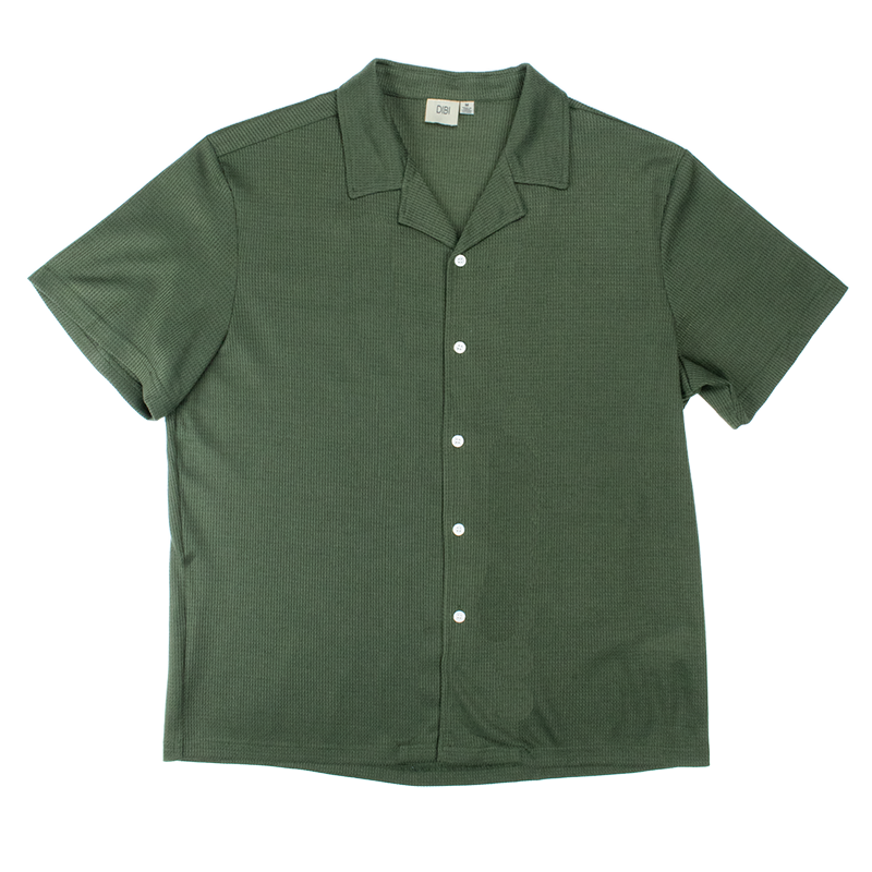 Dibi Knit Camp Shirt in Olive, Flat lay view