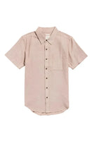 Bridge & Burn Malcom short sleeve chambray shirt in rust chambray color, flat lay view