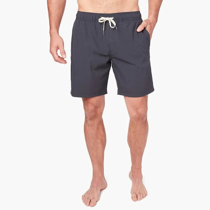 Model Wearing Fair Harbor One Short in Navy, front view