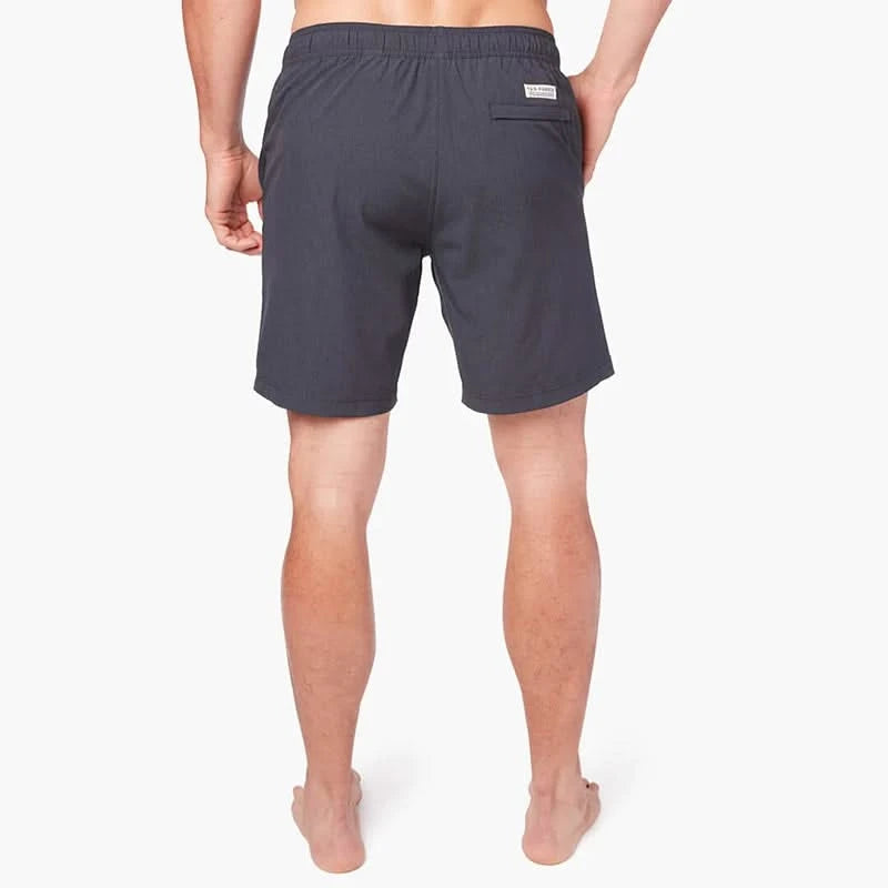 Model Wearing Fair Harbor One Short in Grey, rear view