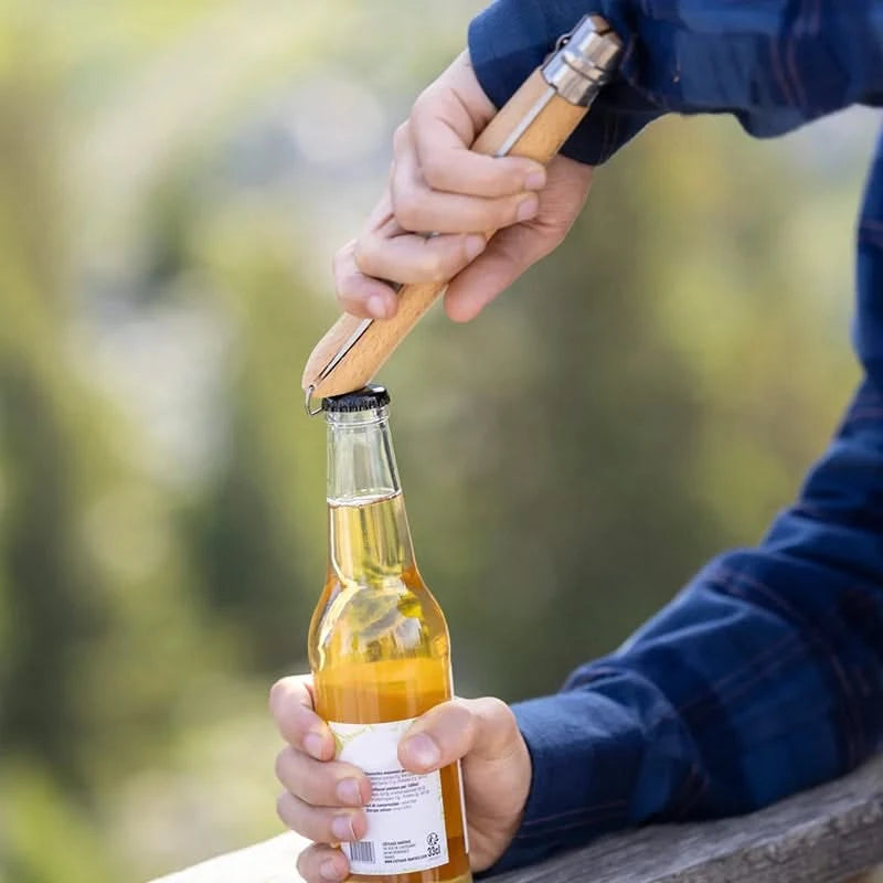 Opinel Grilling set, includes Knife, spatula attachment, and tongs - feturing bottle opener function