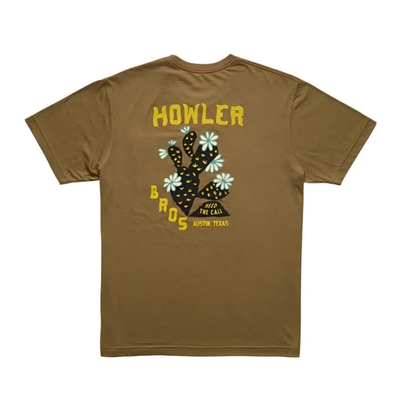Howler Bros. Pocket T-shirt with Prickly Pear Graphic on the back, flat lay view