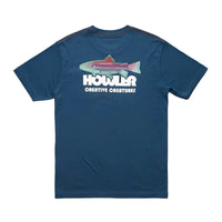 Howler Brother's Trucha Pocket t-shirt with fish design on the back, flat lay back of shirt view