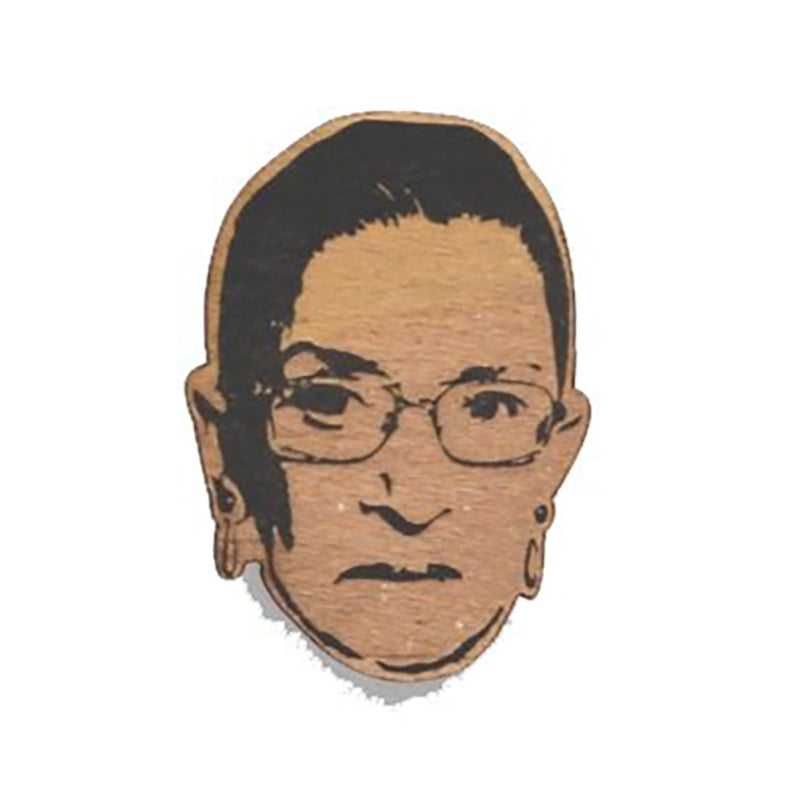 Letter Craft laser cut wood ornament featuring Ruth Bader Ginsberg's Face