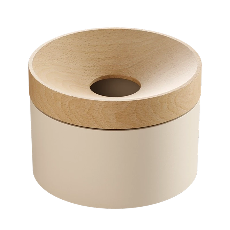Sleek white Revov Magnetic Coin Holder with light beech wood lid. A stylish, functional solution for keeping coins and small items in one place.