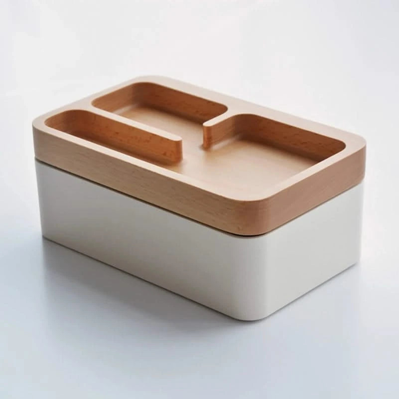 Revov Rotating Tray box in black, shown empty and closed   without  everyday carry items.