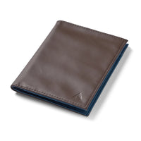 Allett Travel wallet leather in Chocolate brown, Closed front view