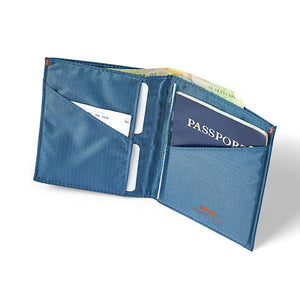Allett Travel Wallet in Indigo Blue, Open Inside with cash View