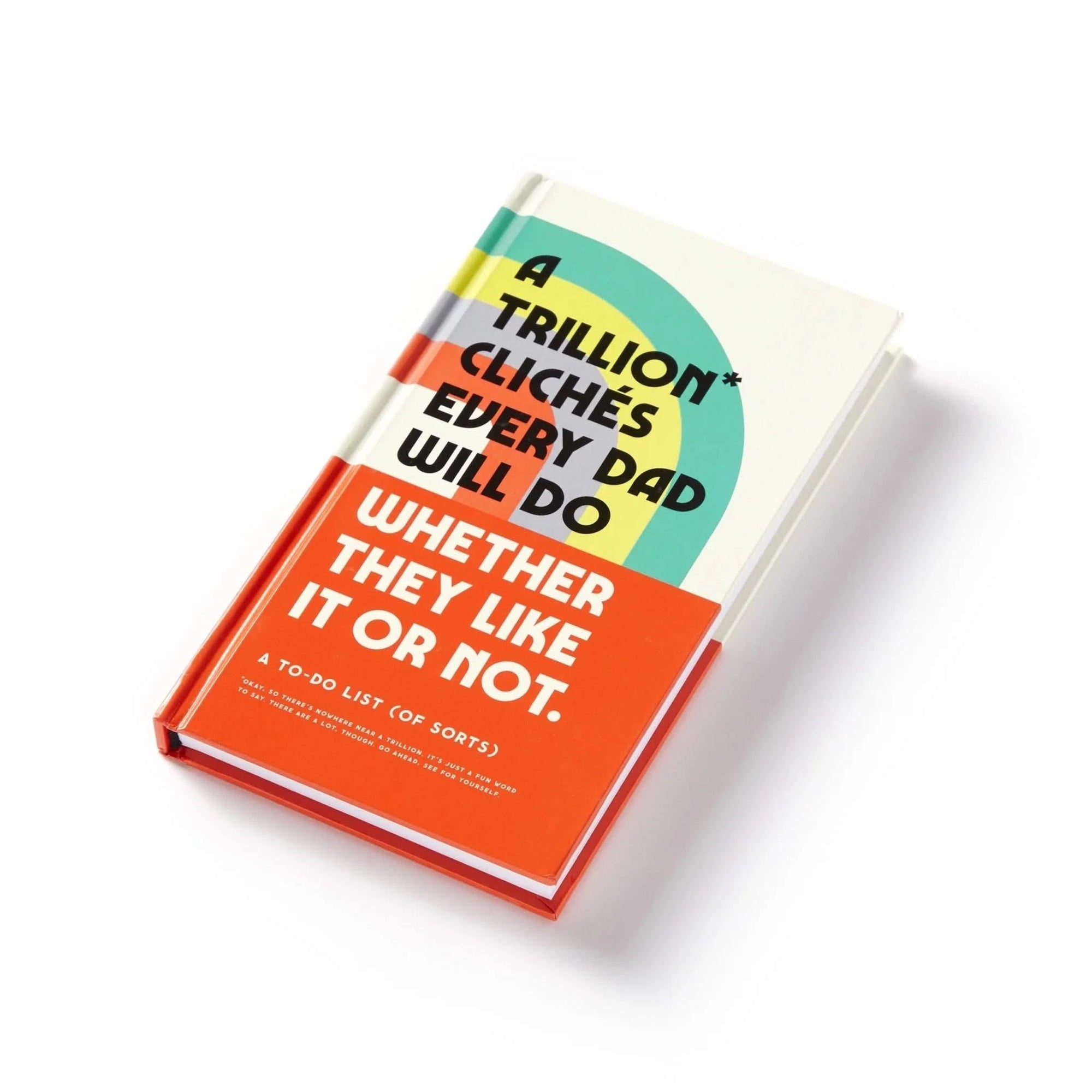 Front cover of "A Trillion Clichés Every Dad Will Do" prompted journal with colorful retro design and bold typography.