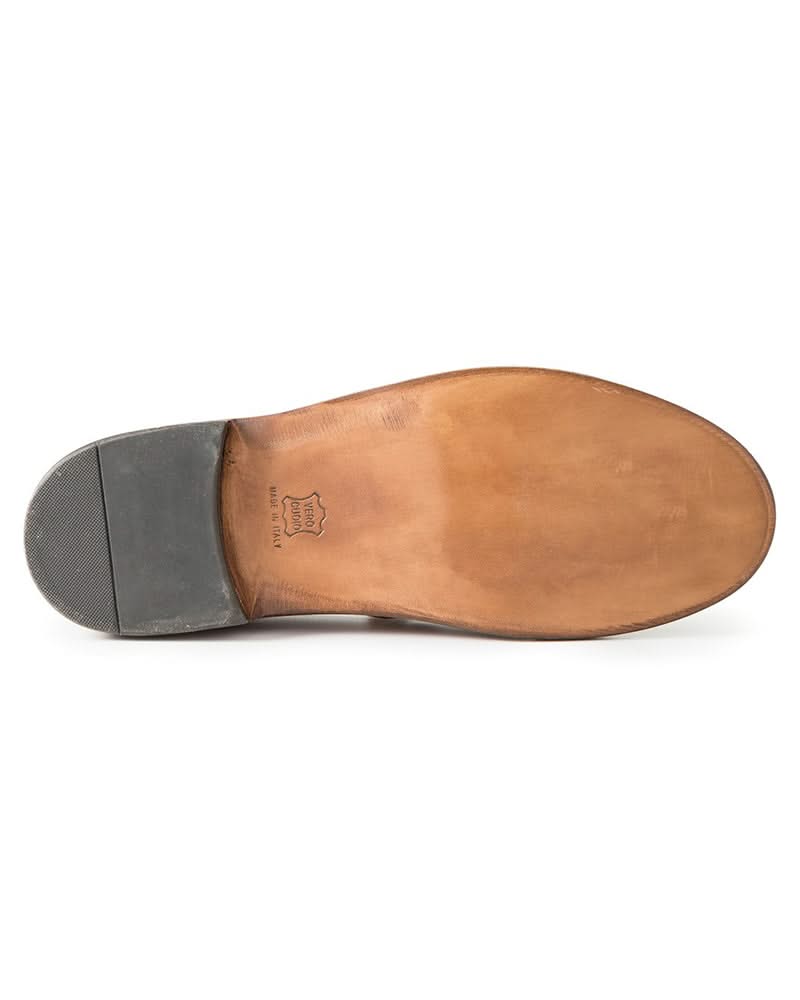 Bottom sole view of Astorflex Patnoflex men's Italian leather travel loafer in brown with flexible sole and slip-on design.