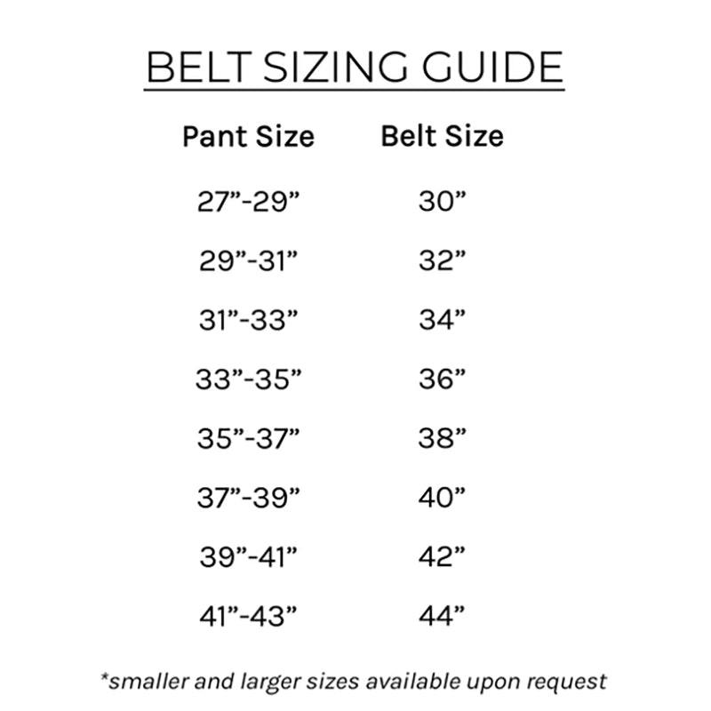 infographic depicting a size chart to help size the belt by waist size