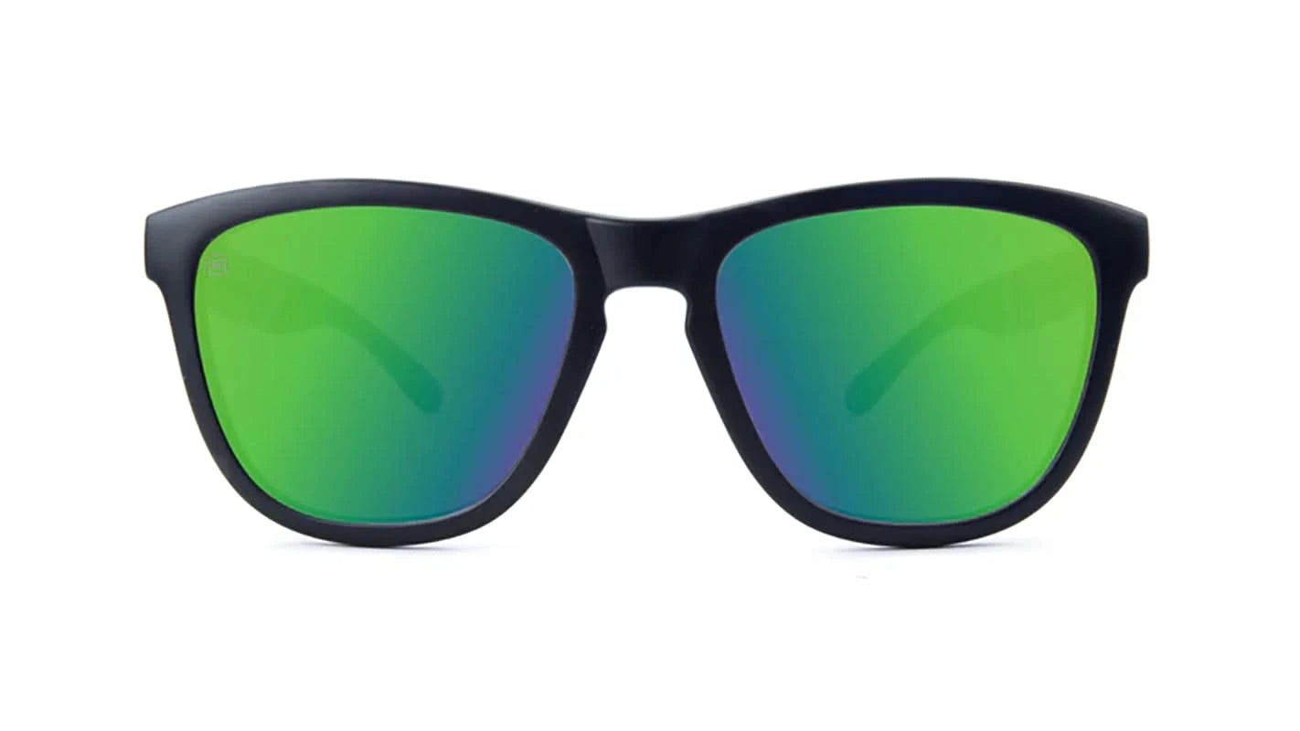 Knockaround Premiums Black with Green Moonshine lenses, front view