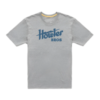 Howler Bros. Electric T-shirt in Heather Grey with Blue electric design, flat lay view
