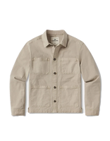 The Normal Brand, James Canvas Overshirt in sand dune color, Flat lay view.