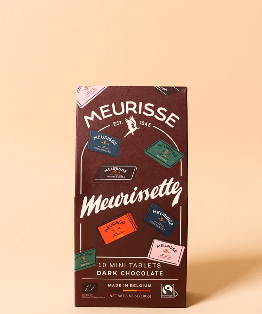 Meurissettes Dark Selection gift box with 10 mini dark chocolate tablets by Meurisse, available at The Simple Man men’s gift shop.