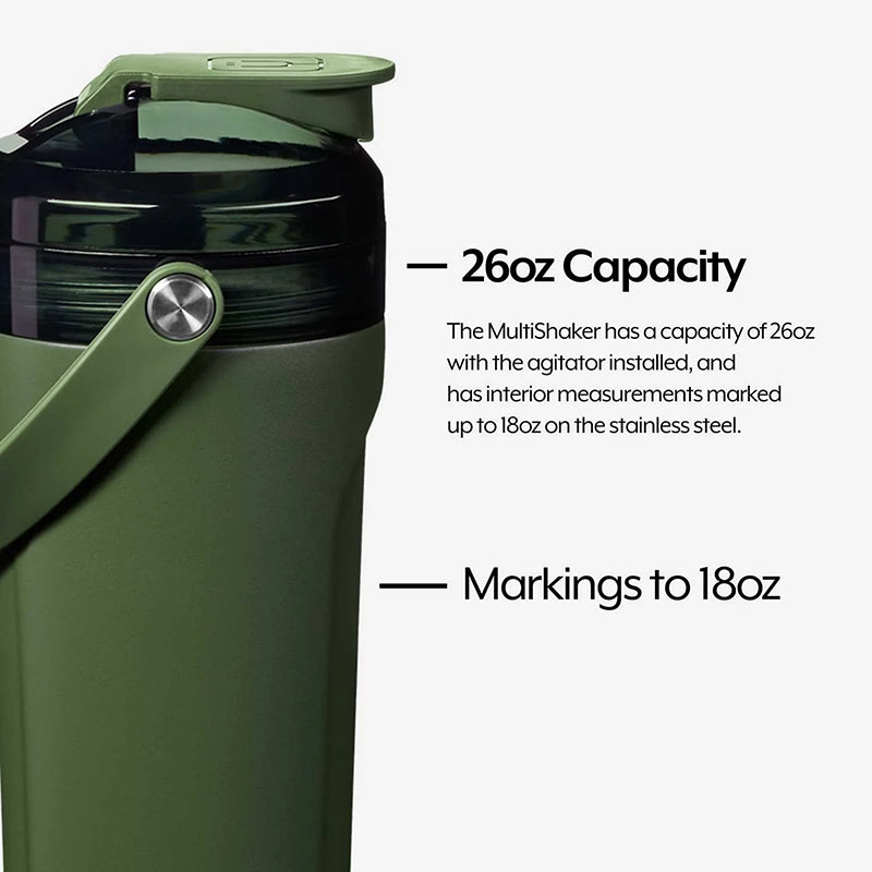Brümate Multishaker in OD green color - Info graphic showing details