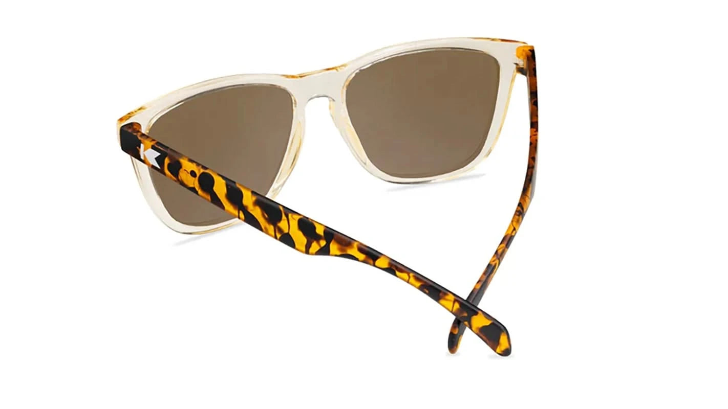 Knockaround Premiums Sunglasses in On the Rocks Colorway (clear front with amber sides) rear angled view