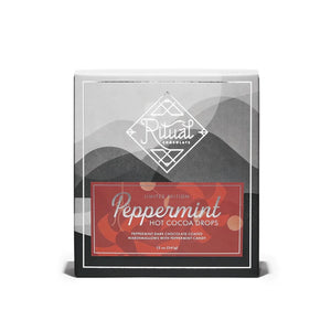 Ritual Chocolate peppermint hot cocoa drops in package, front view
