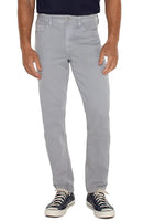 Model wearing Liverpool Regent Relaxed straight fit Denim in the silver mist ( Light Grey) colorway, front view