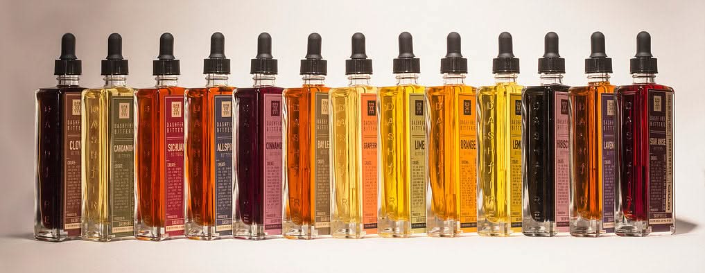 Dashfire  bitters in the bottle, several flavors shown