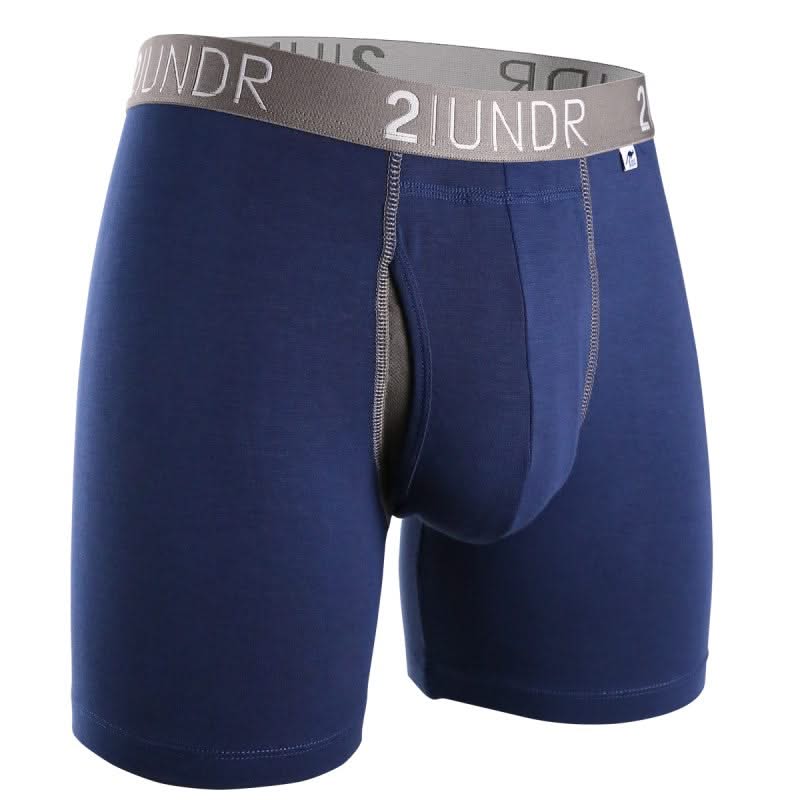 2UNDR men's swing shift boxer brief, Navy/Grey