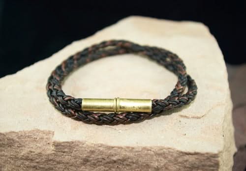 Flint Bracelet - Braided Leather Cord - .22 Brass