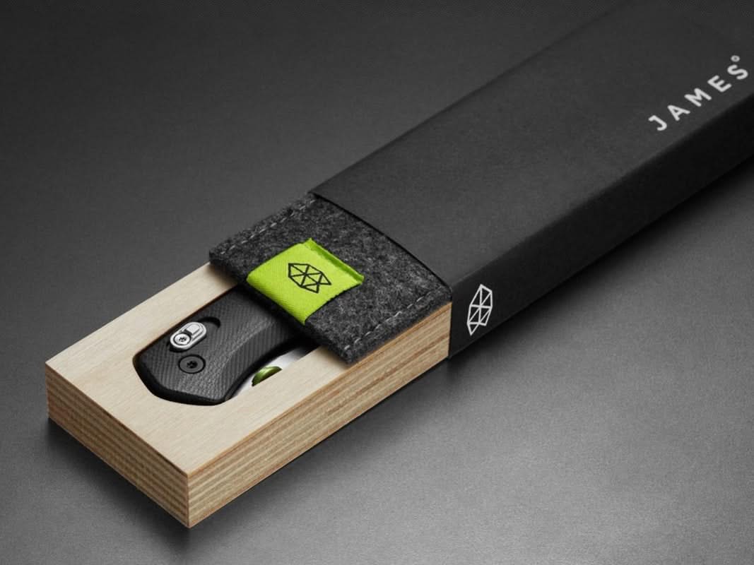 The James Brand Carter Knife in Black and stainless color, shown in the package