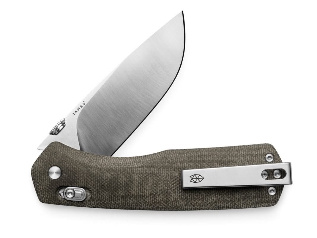 The James Brand Carter Knife in OD Green Micarta and stainless color